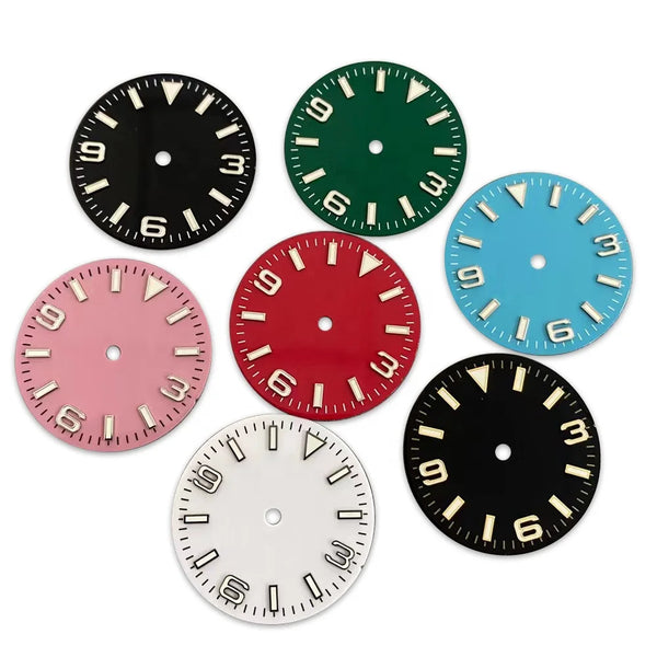 New 28.5MM Green Luminous Watch Dial For NH35/36/4R/7S Movement 3 6 9 Bar-Type Nails Accessories